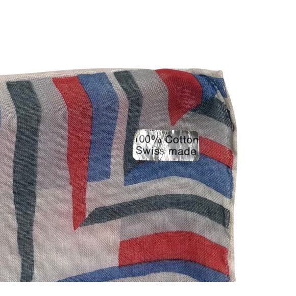 Givenchy Vintage Red White Blue Geometric Cotton Handkerchief Pocket Square 14” - Picture 3 of 6